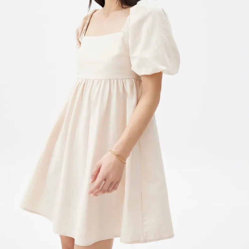 Love Bonito Puff Sleeve Babydoll Mini Dress Ivory